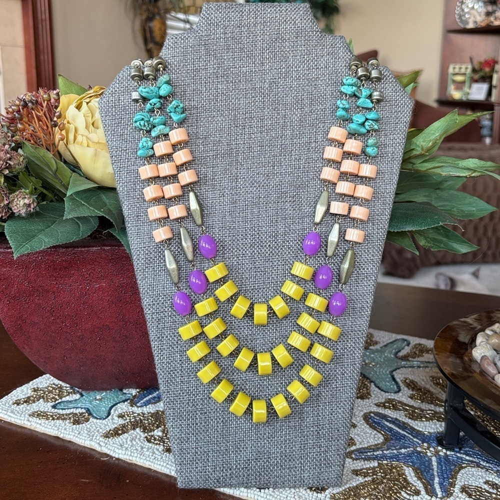 Anthropologie Colorful Multi-Strand Beaded Long Chunky Statement Necklace